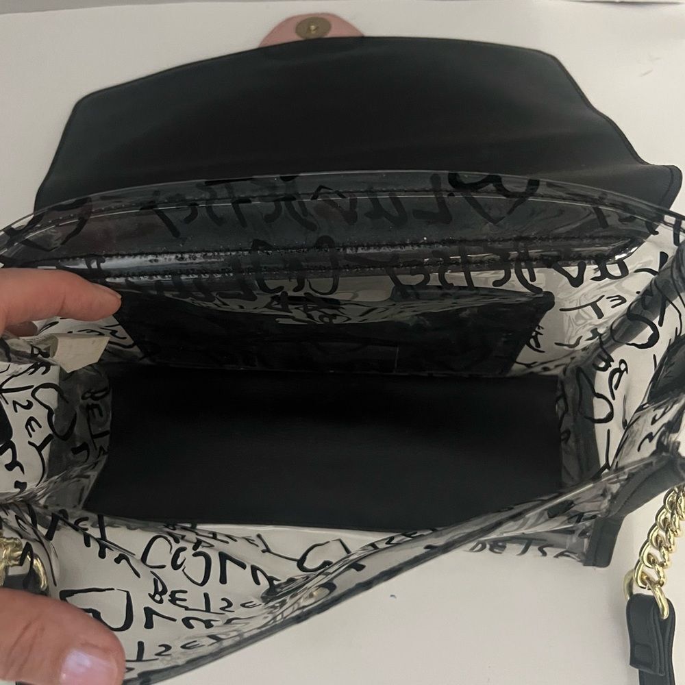 LUV Betsey by Betsey Johnson Designer Crossbody Bag Clear Black All Over Print - Picture 8 of 10